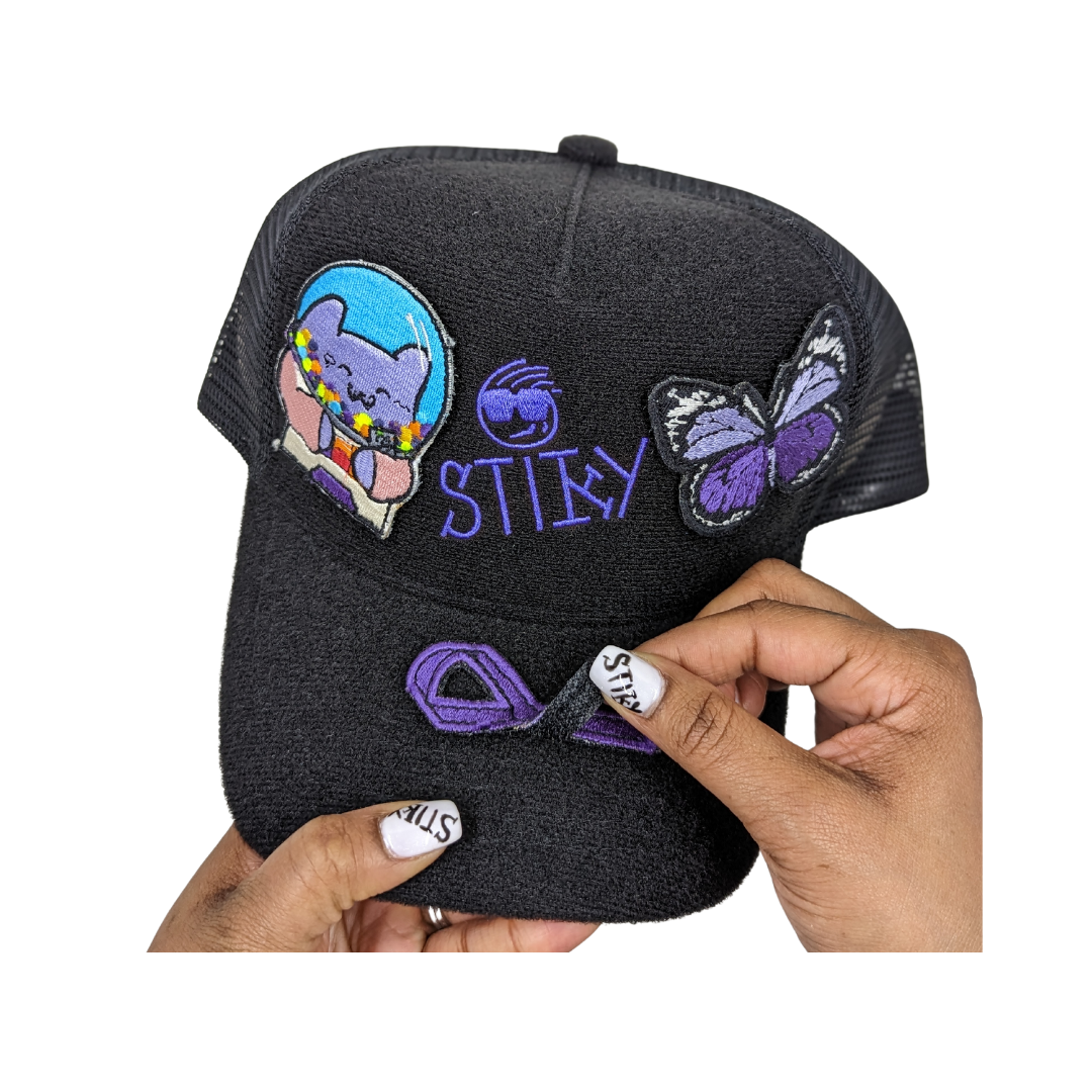 Stiky Trucker Hat 2.0 - Black w/ Purple Logo